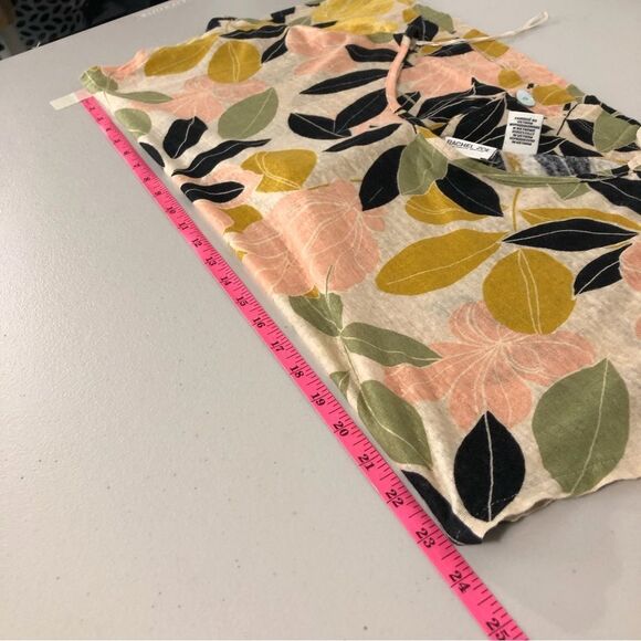 Rachel Zoe Linen Tee Womens XL Tropical Floral Island Leaf Hawaiian Button Back - Picture 7 of 8